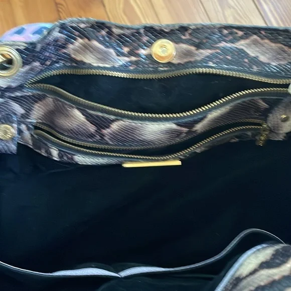 Faux Black, Tan and Gray Python Shoulder Bag With Gold Accents - Picture 7 of 9